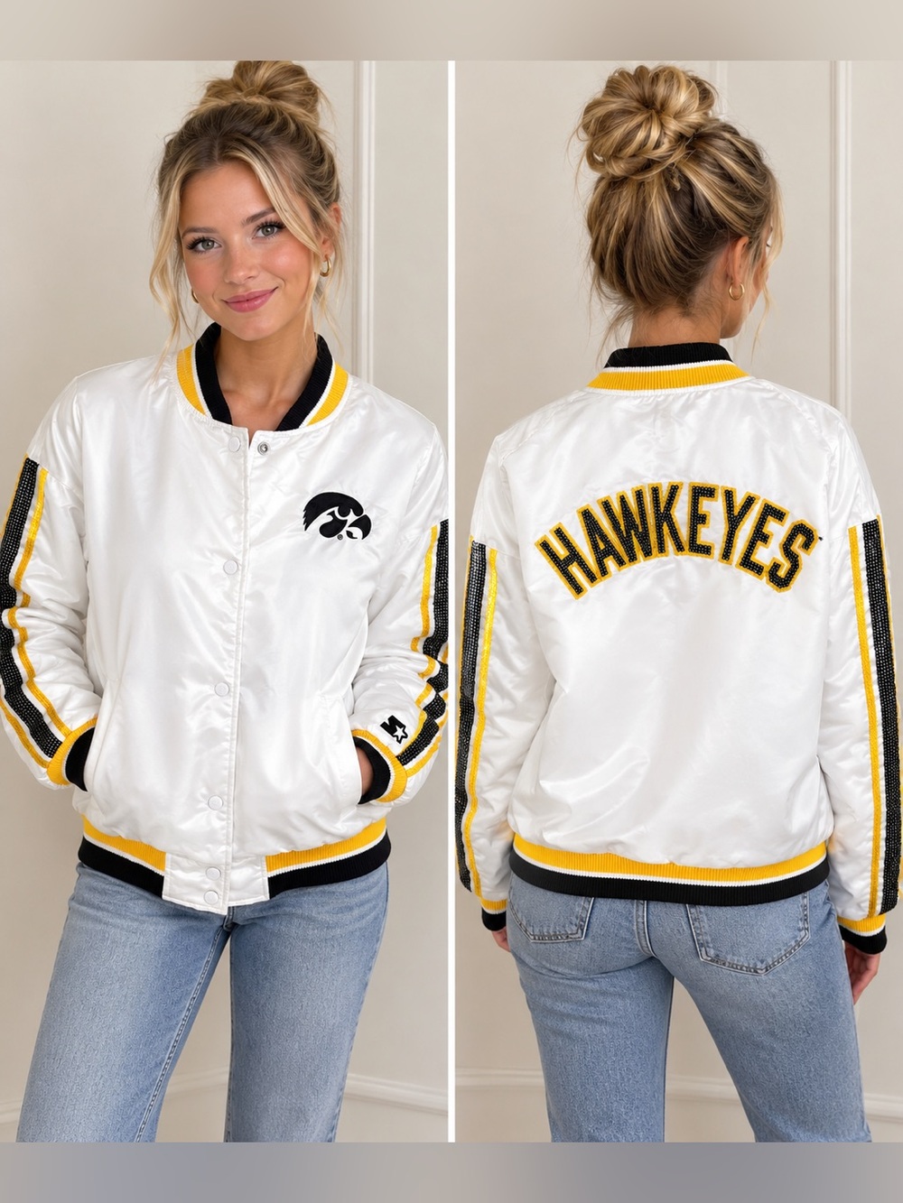 NEW Iowa Hawkeyes Satin Sequins Starter Jacket